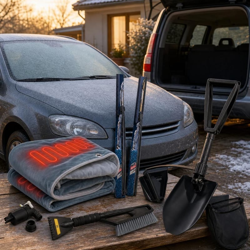 Zimski paket za auto: pumpa za pranje + strugalica + brisači + lopata + el. deka