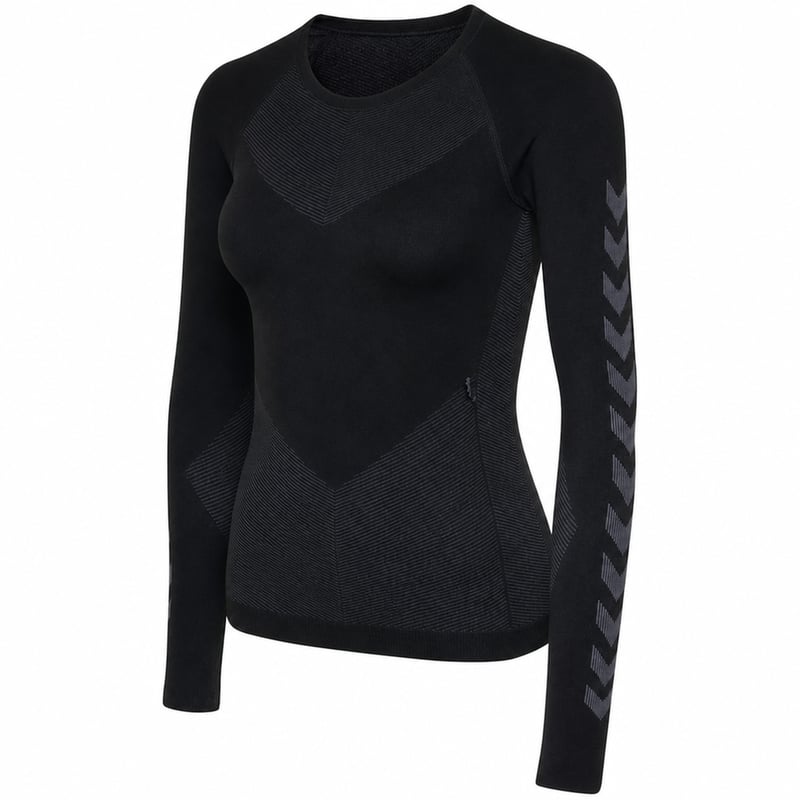 Ženska majica dugih rukava za sport hummel First Seamless Jersey, crna, veličina M/L — bez izvučenih niti (stanje: vidi 2. sliku)