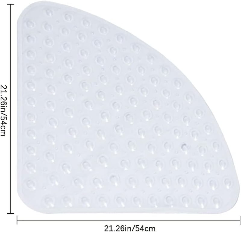 XM-ZHHY Sarok Zuhanyszőnyeg - Csúszásgátló Negyedköríves Fürdőszobai Szőnyeg Tapadókorongokkal, Antibakteriális, 54x54 cm, Átlátszó Fehér
