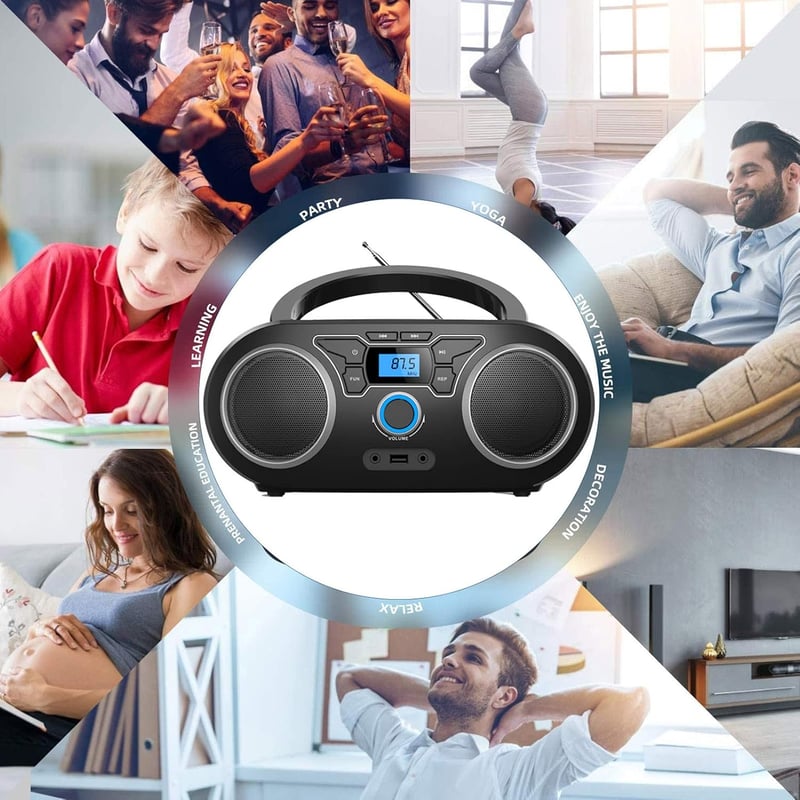 Hordozható Bluetooth CD-rádió USB-vel és AUX bemenettel - Fekete