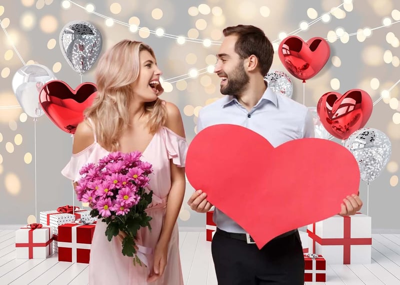 Glitteres Piros Valentin-napi Fotóháttér Lufikkal - Újracsomagolt