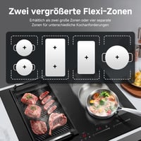 AMZCHEF 60 cm-es Indukciós Főzőlap 2 Flex Zónával, 4 Főzőmezős, 9 Teljesítményszint + Booster, BBQ és Melegen Tartó Funkcióval, 7400W 2