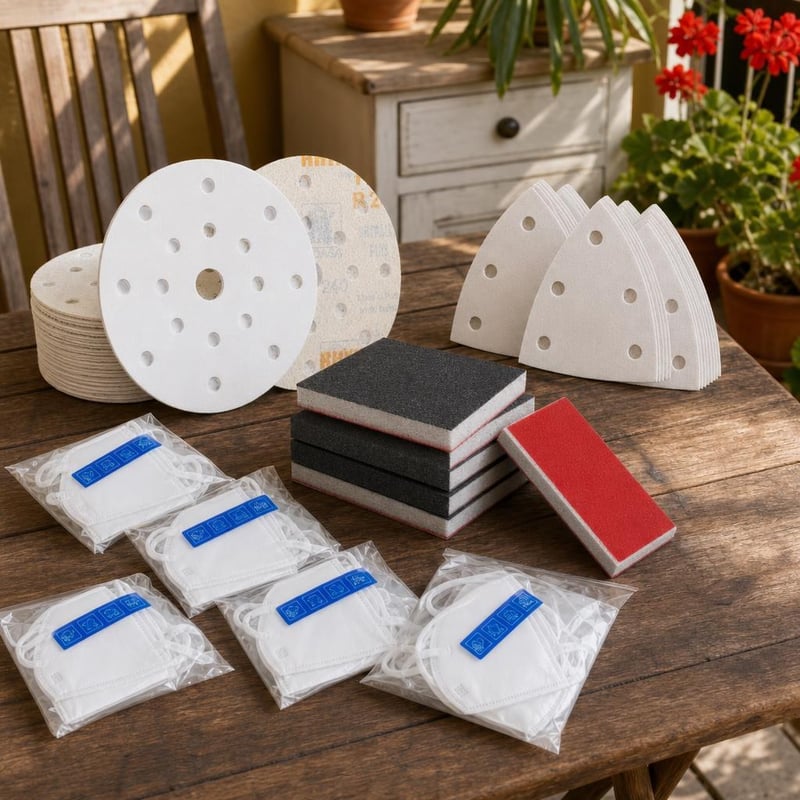 Sada na renováciu nábytku: 50x P400 kotúč + 50x P180 delta papier + 24x brúsna špongia + 6x FFP2 maska