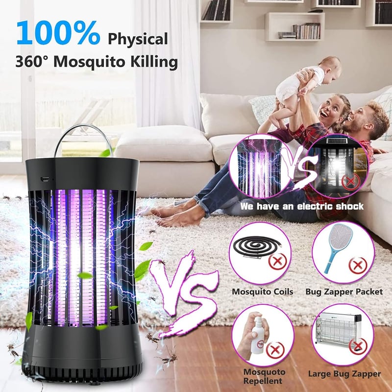 AICase 2 az 1-ben Elektromos Szúnyogirtó Lámpa - Újratölthető UV Rovarcsapda Ventilátorral, Kempingezéshez, Kertbe, Otthonra, 100-150m² Ható