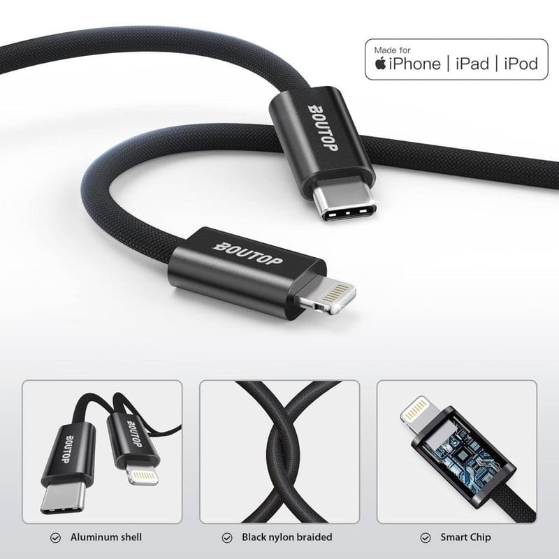 Apple Lightning gyorstöltő kábel 2db, fekete nylon, MFi tanúsított