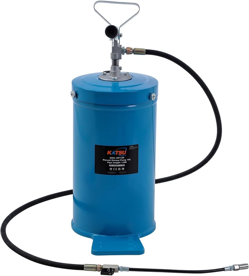 KATSU Tools Kézi Zsírzópumpa 16L - Hordozható Kenőanyag Adagoló Járművekhez és Gépekhez, 2000 psi/137 bar Nyomással, Alumínium Fejjel (48112
