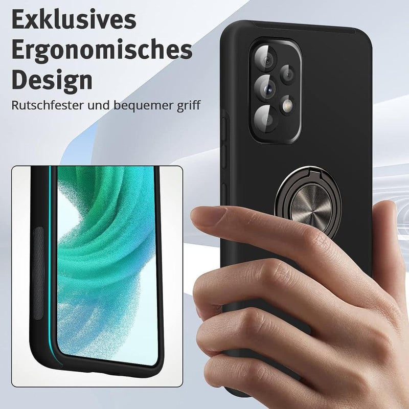 Samsung Galaxy A53 5G fekete gyűrűs tok - Ütésálló védelem állvánnyal
