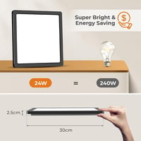 BLNAN Fekete Mennyezeti LED Lámpa 24W - Állítható Színhőmérséklet 3000K/4000K/5000K, 2400LM, Ultravékony Panel Háttérfénnyel, 22cm, Hálószob 4