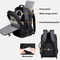 BAGZY Férfi Laptop Hátizsák 17" - Vízálló, Bővíthető 30-40L Utazótáska USB Töltőporttal, Kézipoggyász Méret 45x36x20cm, Fekete 5