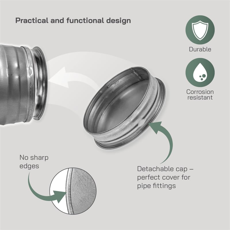 Vent Systems 125 mm Kerek Horganyzott Acél Szellőzőcső Fedél - Eső Elleni Védelem Szárítógéphez, Fűtés-Hűtés Rendszerekhez - Kültéri-Beltéri