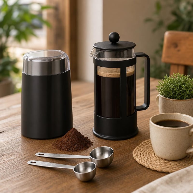 Set za savršenu kavu: električni mlinac + French press 350 ml + 2x žlica za doziranje