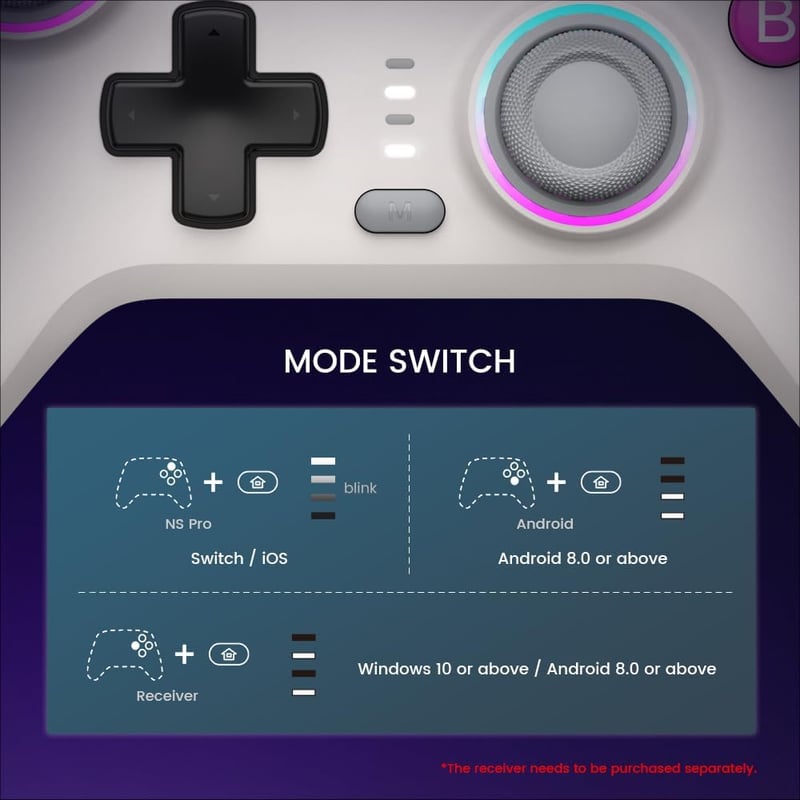 GameSir Nova Vezeték Nélküli Pro Kontroller Switch/Lite/OLED-hez, Hall Effect Joystickkel, RGB LED, Turbo, Programozható, Mozgásérzékelő, Fe
