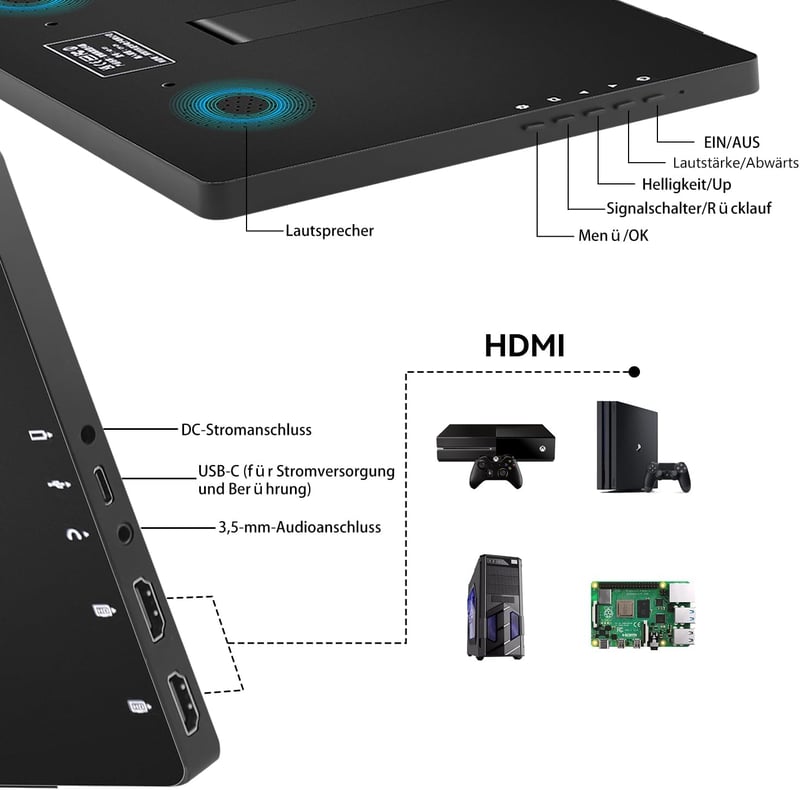 Pisichen Hordozható Monitor 10.1 Hüvelyk Érintőképernyő Full HD 1920x1200 IPS HDMI USB-C PC Laptop PS4 PS5 Xbox