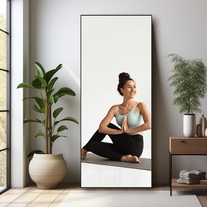 LunaMirror Teljes Alakos Tükör 180x76 cm - Álló Padlótükör Hálószobába, Nappaliba - Fekete Fali Tükör Alumínium Kerettel