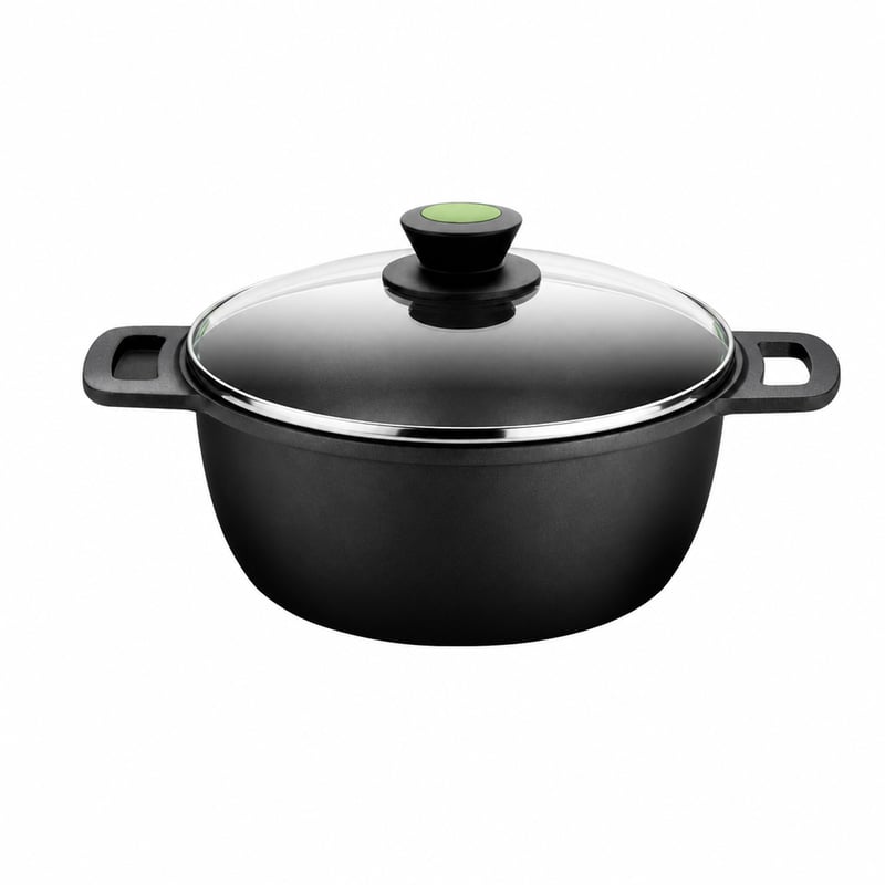 Oală înaltă BRA Prior cu capac de sticlă 24 cm — incompletă (un mâner de silicon lipsește — stare: vezi imaginea a 2-a)