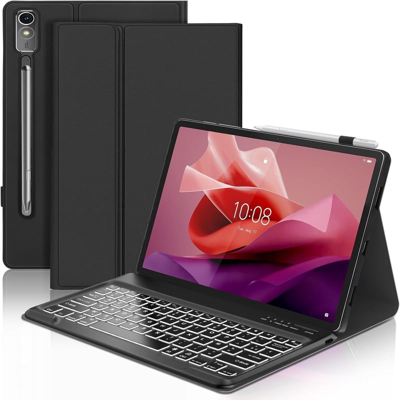 FARYODI billentyűzet Lenovo Tab P12 12.7 hüvelykes (2023) táblagéphez – 7 színű háttérvilágítással, levehető vezeték nélküli Bluetooth billentyűzet francia AZERTY kiosztással, fekete – kompatibilis a Lenovo Tab P12 12.7" 3K (TB371FC)