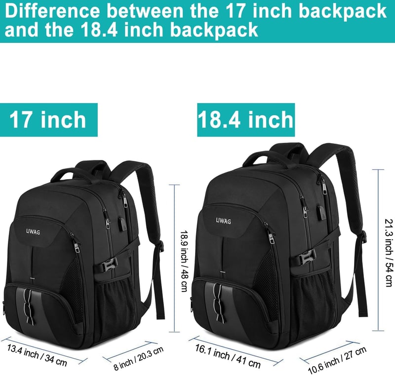 LIWAG 55L Extra Nagy Hátizsák 18,4" Laptophoz - Vízálló, Lopásbiztos Utazótáska USB Töltőporttal, Több Rekesszel, Fekete