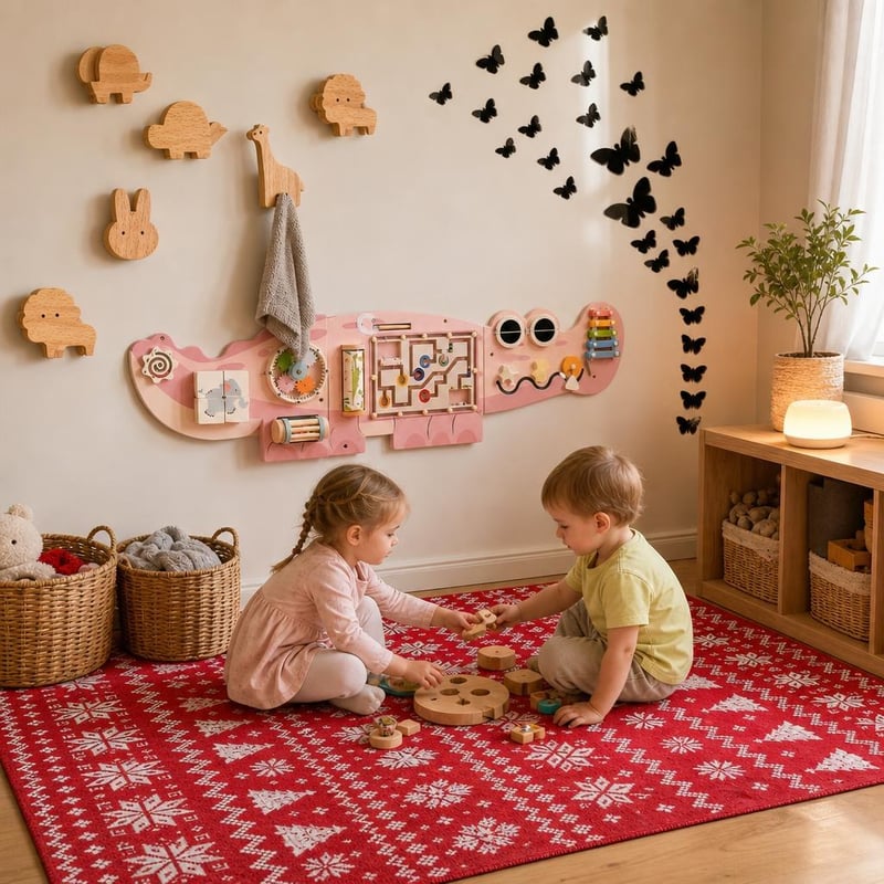 Džungla dječja soba: 6 kuka + 25 naljepnica leptira + ploča za aktivnosti + RGB lampa + tepih 120×170 cm
