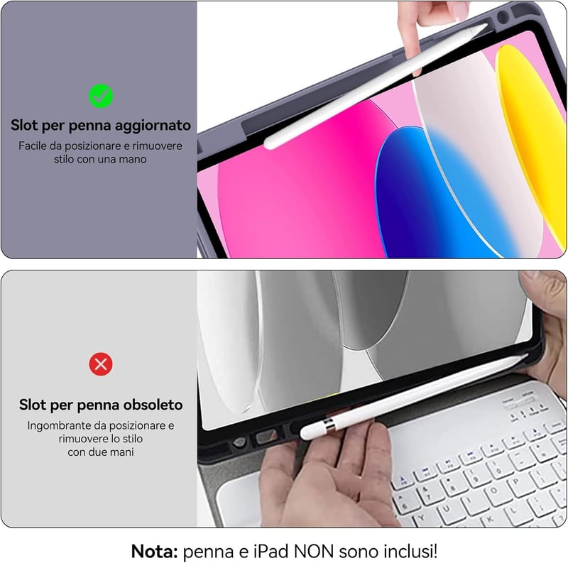 FOGARI iPad 10. Generációs Tok Háttérvilágítású Bluetooth Billentyűzettel, 10.9" Levehető Mágneses Billentyűzet, Apple Pencil Tartóval, Lila