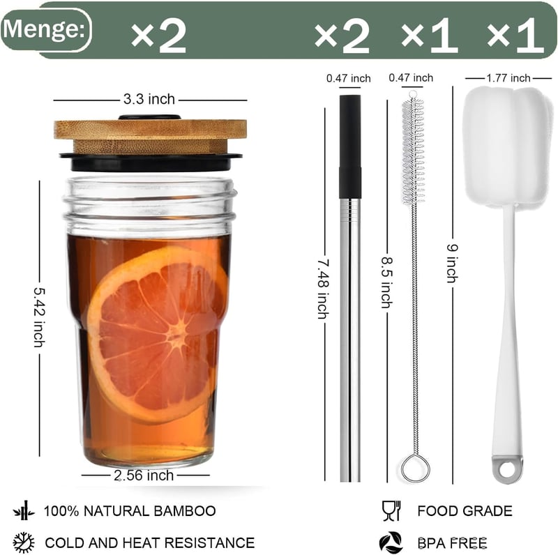 Vitever Bubble Tea pohár szett 475ml - Fehér üveg fedéllel, szívószállal