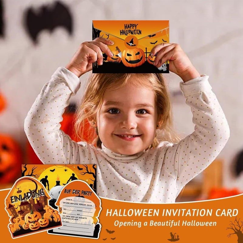 Halloween Parti Meghívó Szett - 12 db Borítékkal és Matricával