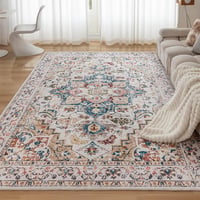CHOSHOME Mosható Szőnyeg 120x170 cm - Vintage Bézs Rövid Szálú Puha Szőnyeg Hálószobába és Nappaliba, Csúszásmentes Mikroszálas Padlószőnyeg 1