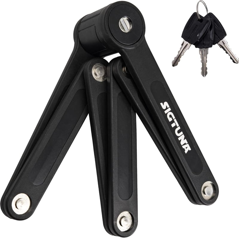 SIGTUNA Összehajtható Kerékpárzár - Biztonsági Lakat Országúti, Mountain és E-Bike Kerékpárokhoz, Tartóval, 3 Kulccsal