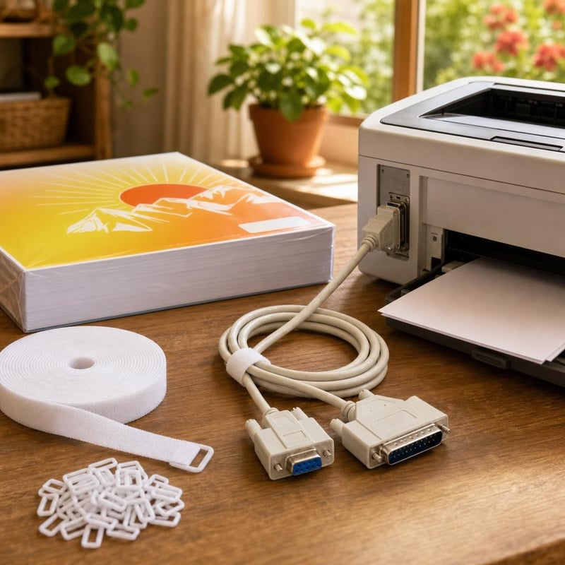 Pachet accesorii imprimantă: cablu RS232 + 50 cleme, 10m organizator cabluri + 400 coli hârtie A4
