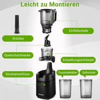 AMZCHEF Nagy Nyílású Automata Gyümölcs- és Zöldségprés, 1.8L, Hidegpréselés, Fekete 8