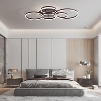 minifair Szabályozható LED Mennyezeti Lámpa, 116 cm, 108W, 6400 Lumen, 6-Gyűrűs Csillár Távirányítóval, Nappali és Hálószoba Világítás, 3000 6