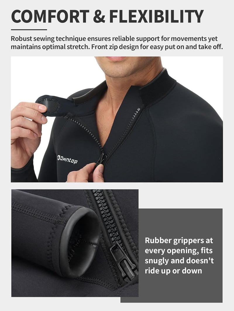 Owntop 3/2mm-es férfi neoprén búvárruha, elöl cipzáros, XL-es méret, fekete