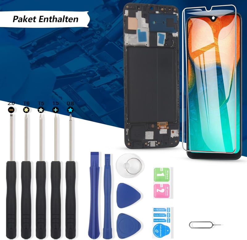RongZy Samsung Galaxy A50 LCD Kijelző és Érintőképernyő Csere - OLED Fekete Kerettel - Kompatibilis A505FN/DS A505F Modellekkel - Szerszámok