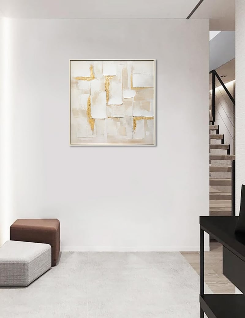 Briful 60x60 cm Absztrakt Geometriai Vászonkép Arany Díszítéssel - Modern Fali Dekoráció Nappaliba, Irodába, Hotelbe