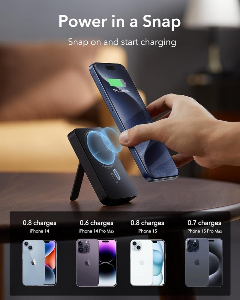 ESR HaloLock Mini mágneses powerbank iPhone-hoz, 5000 mAh, állvánnyal, fehér