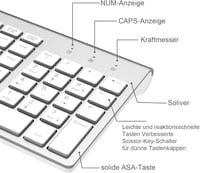 Vezeték nélküli QWERTZ billentyűzet és egér szett - Ergonomikus, vékony, német kiosztású - Fehér-ezüst 5