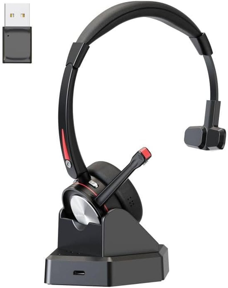 Beebang Bluetooth Headset Mikrofonnal PC-hez - Vezeték Nélküli Fejhallgató USB Adapterrel és Töltőállomással, 40 Órás Üzemidő, Teams és Skyp