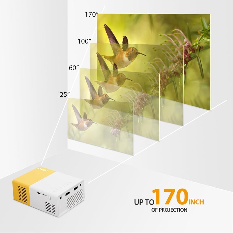 PVO Mini Projektor YG300Pro - Hordozható LED Projektor Gyerekeknek, 1080p Felbontás, 170" Vetítés, Bluetooth 5.4, Vezetékes Tükrözés, Kültér