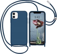 iPhone 11 Sötétkék Szilikon Tok Lánccal, Ütésálló, Mikroszálas Béléssel 1