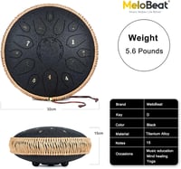 MeloBeat Tongue Drum 12" 15 Hangú D-dúr Acél Handpan Készlet - Professzionális Ütőhangszer Dalkönyvvel, Ütőkkel és Hordtáskával (Fekete) 5