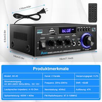 KKMOL AK45 Mini Bluetooth Sztereó Erősítő 400W, USB/SD, Távirányítóval 6