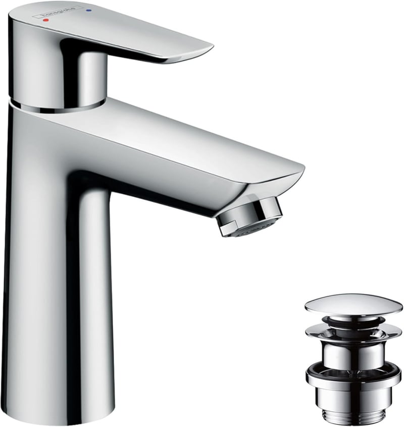 Hansgrohe Talis Egykaros Mosdócsaptelep 110 mm Kifolyómagassággal, Push-Open Lefolyógarnitúrával, Króm Kivitelben, Fürdőszobai Csaptelep 71710000