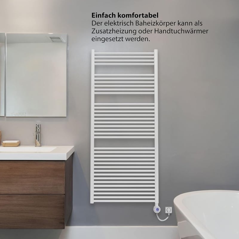 Bosch Thermotechnik 4500 fehér fali radiátor 1000W, 170x60cm, acél, beépített hőszabályzóval, korróziógátló bevonattal, fürdőszobai használa