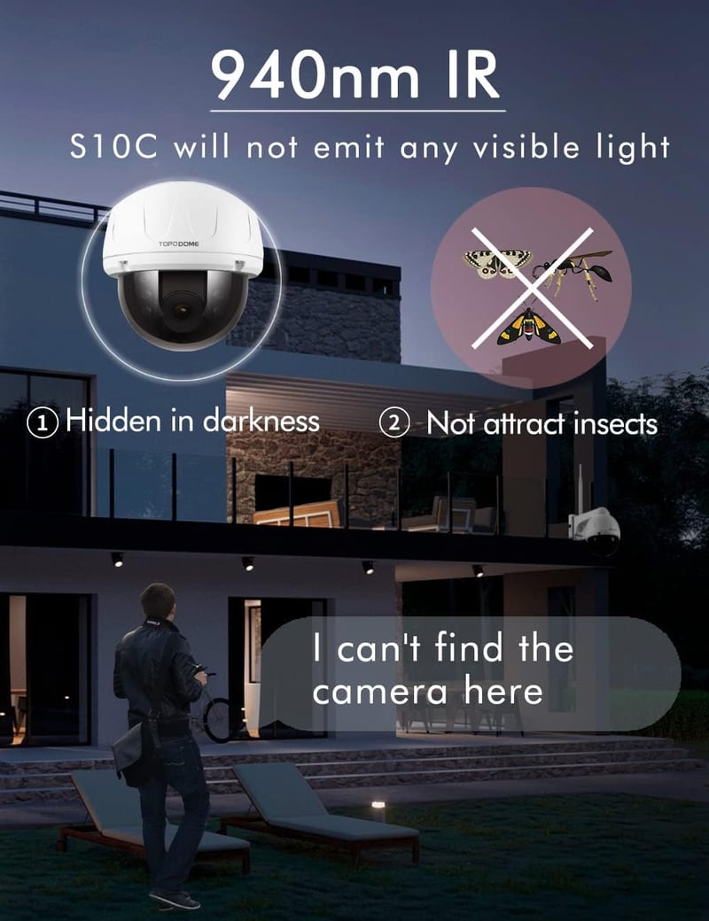 Topodome Technology 5MP Kültéri WiFi Biztonsági Kamera, 940nm IR Éjjellátó, 355°/90° Forgatható, Személykövetés, Kétirányú Hang, 32GB MicroS