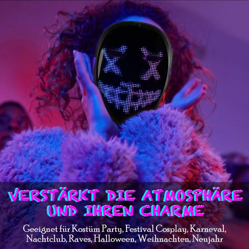 Megoo LED Maszk Bluetooth-szal, Programozható, Gesztus Vezérelhető - Farsangi, Halloween Partikra