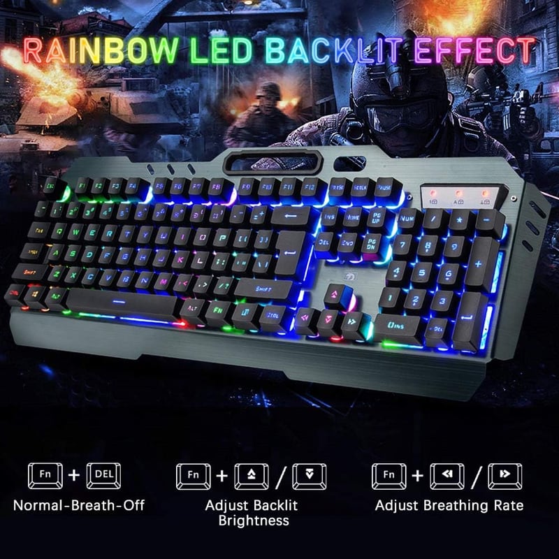 MAMBASNAKE Vezeték Nélküli Gamer Billentyűzet és Egér Szett, 2.4G, 3800mAh Akkumulátor, RGB LED Háttérvilágítás, 2400DPI, 7 Színű Egér