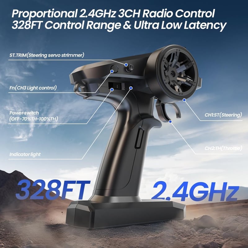 DEERC H16E Távirányítós Autó 1:16 Kefenélküli Motor 70 km/h - 4WD Versenyautó 2 Akkumulátorral 40 Perc Üzemidővel, 2.4 GHz RC Jármű