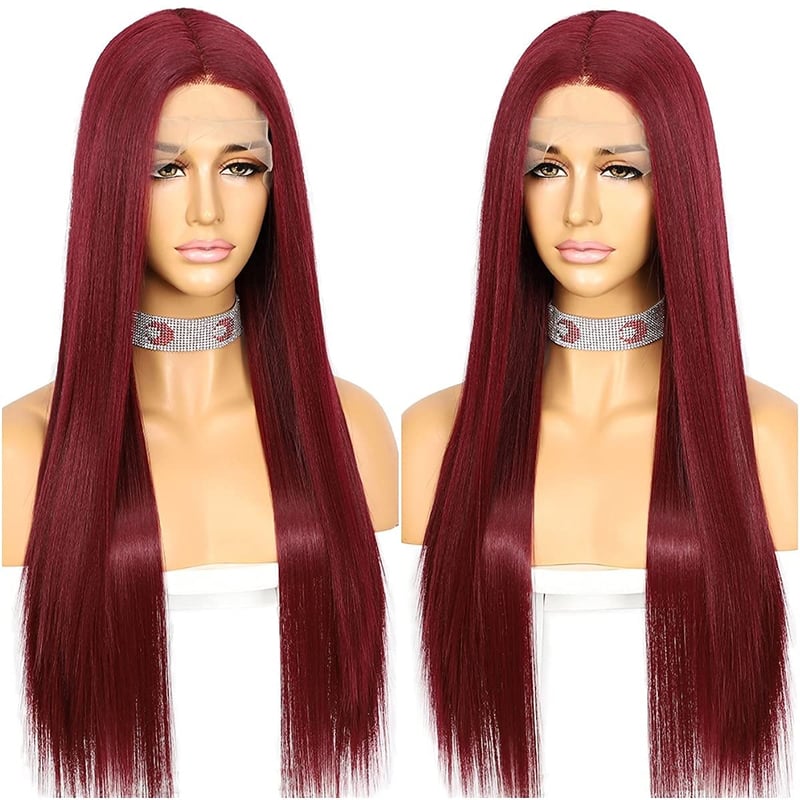 Sapphirewigs Bordó Hosszú Egyenes Paróka Nőknek - 60cm, Hőálló Szintetikus