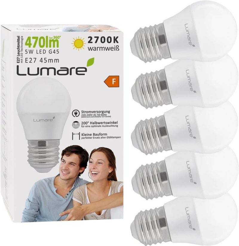 Lumare E27 LED izzó, meleg fehér, 5W, 5db-os csomag, újracsomagolt