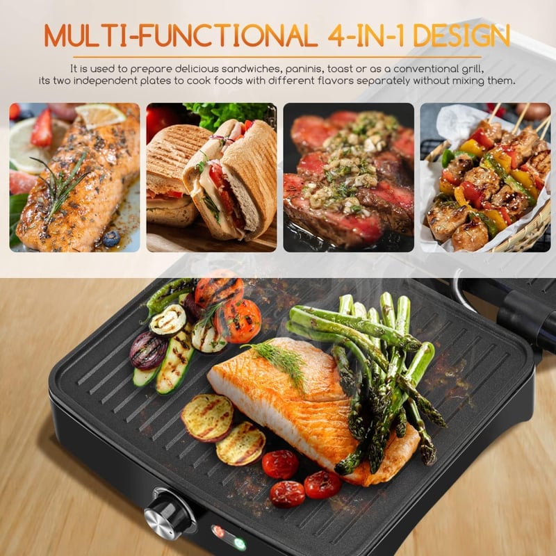 Aigostar 1500 W elektromos kontakt grill panini és szendvics sütő, ezüst színű asztali grillserpenyő