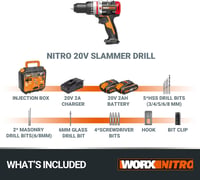 Worx 20V Akkumulátoros Ütvefúró-Csavarozó - Szénkefe Nélküli Motor, 60Nm Nyomaték, 2000 RPM, 2db 2.0Ah Akkuval, Fúrószár Készlettel, Fához,  9